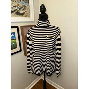 Vilagallo Women’s Black White Yellow Turtleneck Striped Sweater Large Wool Blend